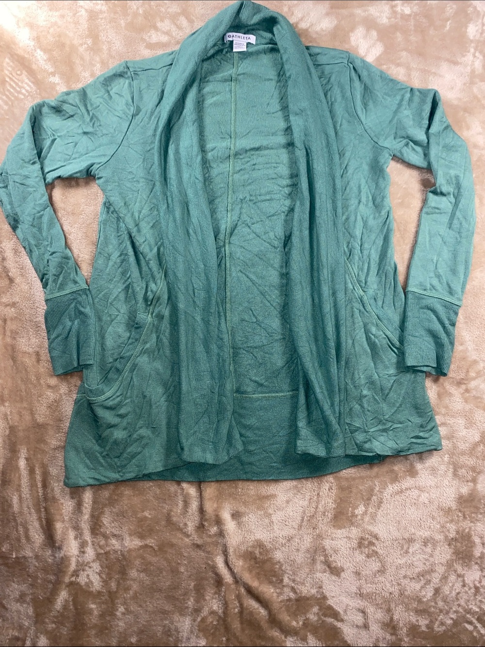 Athleta Pranayama Lightweight Open-Front Cardigan in sage green